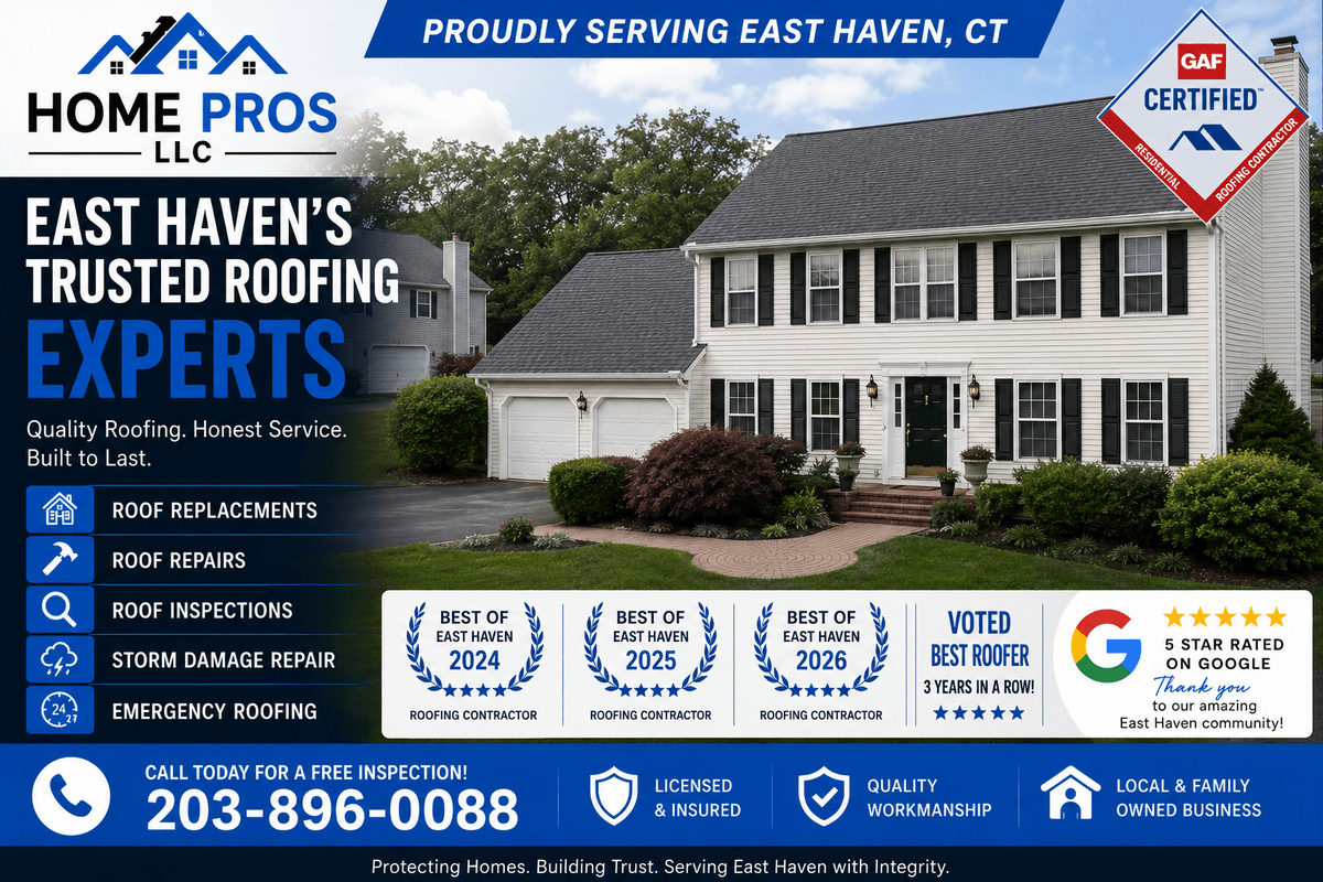 home pros llc roofing services in east haven ct with gaf certified roofing contractor and award winning roof replacement services