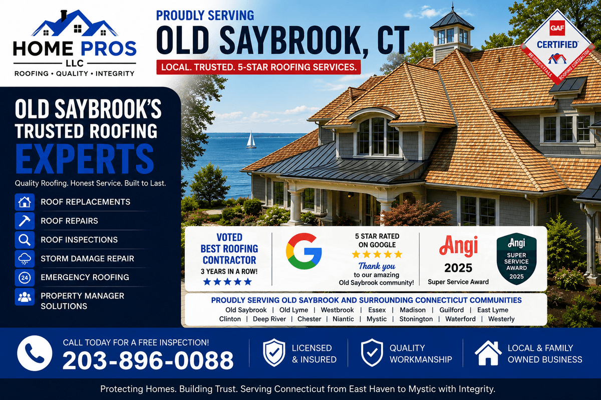home pros llc cedar shake roofing services in old saybrook ct featuring luxury shoreline home roof replacement roof inspections storm damage repair and gaf certified roofing contractor services