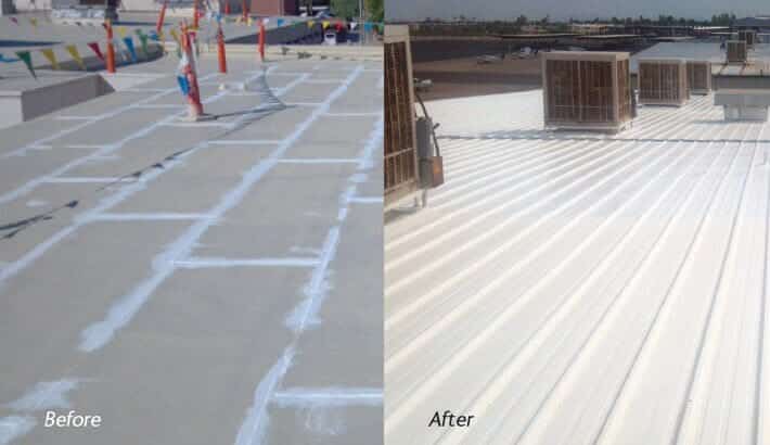silicone roof coating Connecticut applied on commercial metal roof for waterproof protection