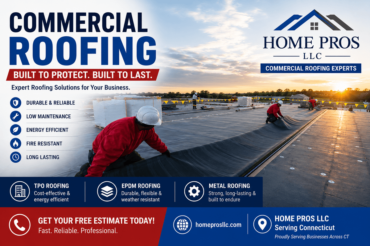 commercial roofing contractor in connecticut installing epdm flat roofing system