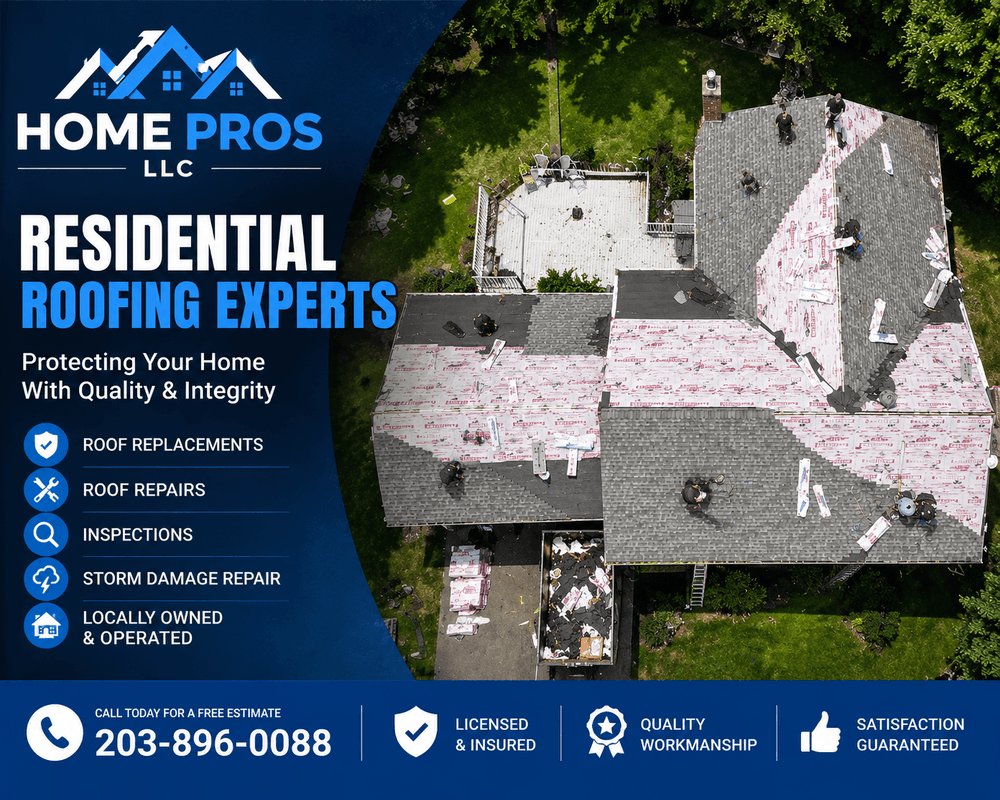 `residential roofing experts in connecticut roof replacement and storm damage repair by home pros llc`