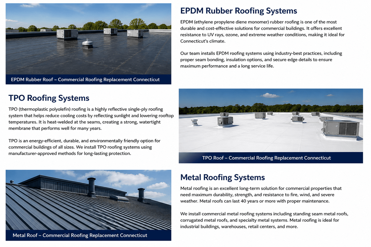 Metal EPDM Commercial Roofing Replacement Connecticut by Home Pros LLC
TPO Commercial Roofing Replacement Connecticut Flat Roof
Commercial Metal Roofing Replacement Connecticut
