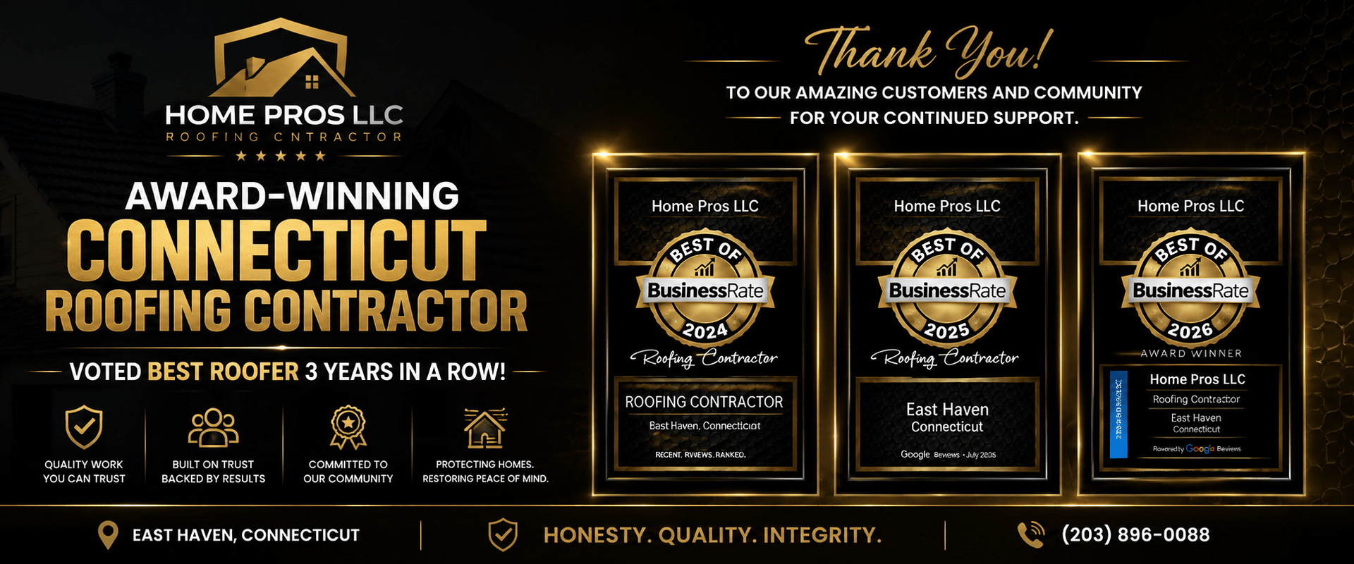 Home Pros LLC Best Roofing Contractor award in East Haven Connecticut 2026