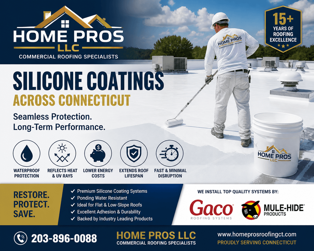 silicone roof coating Connecticut Gaco Mule-Hide flat roof coating system